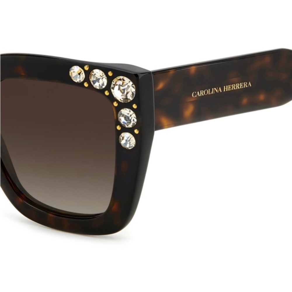 Carolina Herrera Brown Sunglasses with Gold and Crystal Details